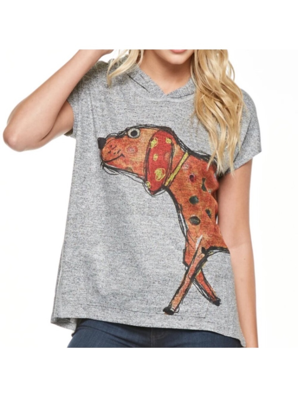 Inoah Size XS  Clifford Dog Hooded Tee Shirt Novelty Art to Wear Casual USA